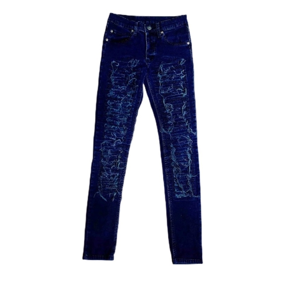 Cheap Monday distressed skinny jeans Sz Blue 27/32 - Picture 5 of 9